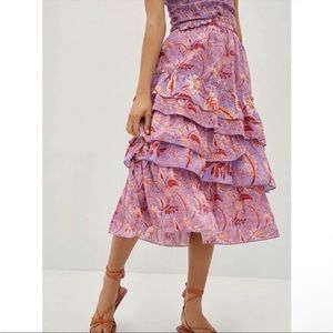 Anthropologie conditions apply purple floral tiered midi skirt size L
